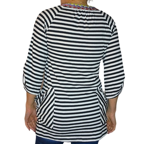 Nanette Lepore Boho Embroidered Tunic Blouse Quarter Sleeve Black White … - Picture 3 of 4